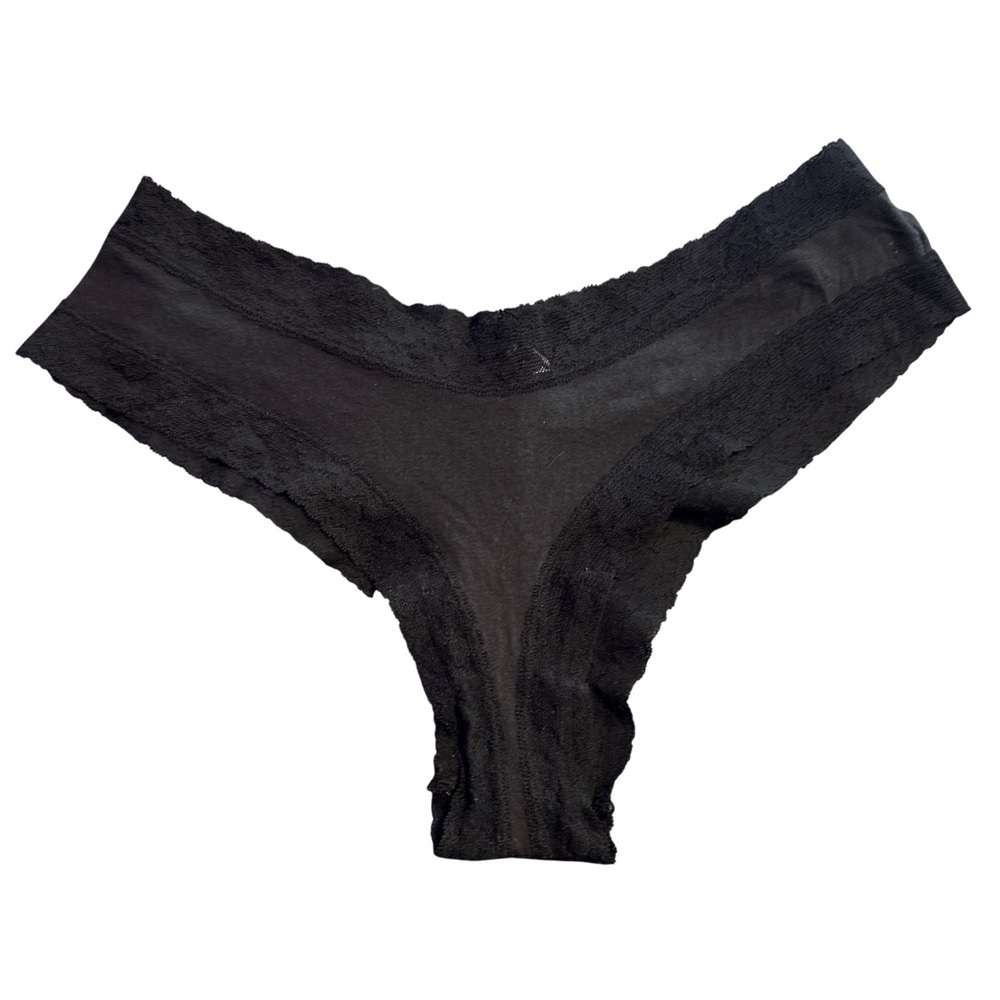 NEW Victoria's Secret Black Cotton Lace Trim Cheeky Panty Underwear Size XL
